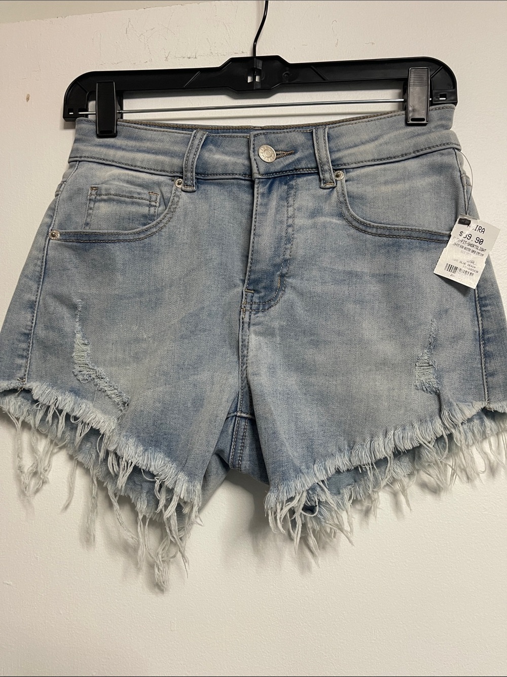 AKIRA Light Blue Distressed Frayed Hem Denim Shorts